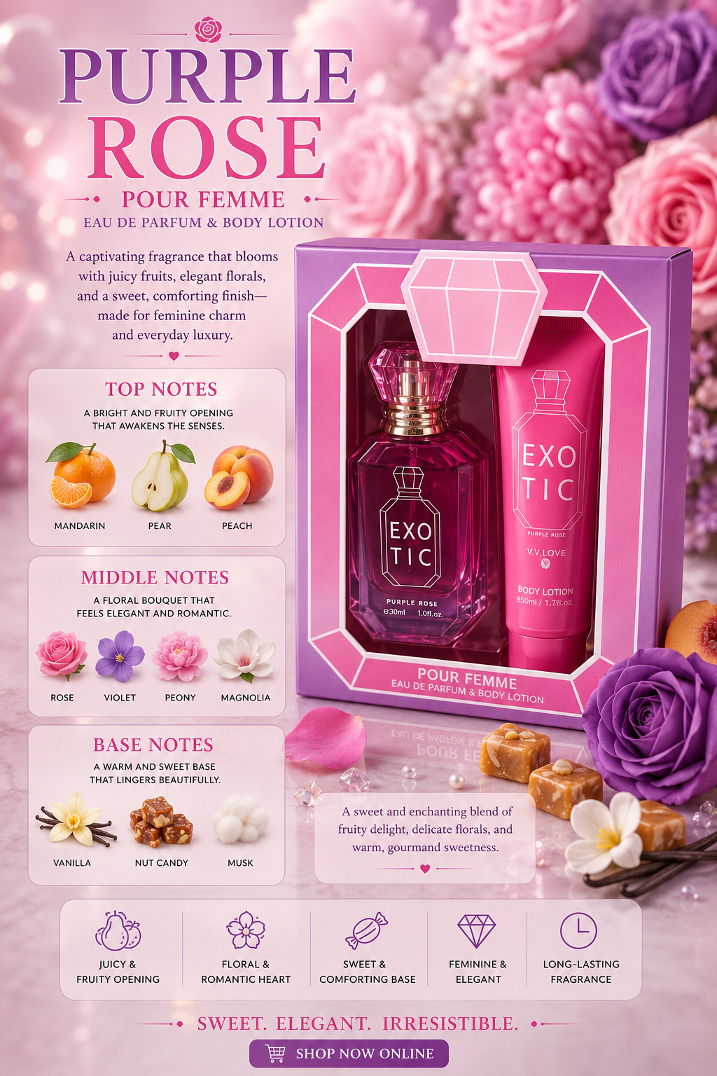 Exotic Purple Rose - V.V. Love - 30ml parfume and 50ml hand lotion.